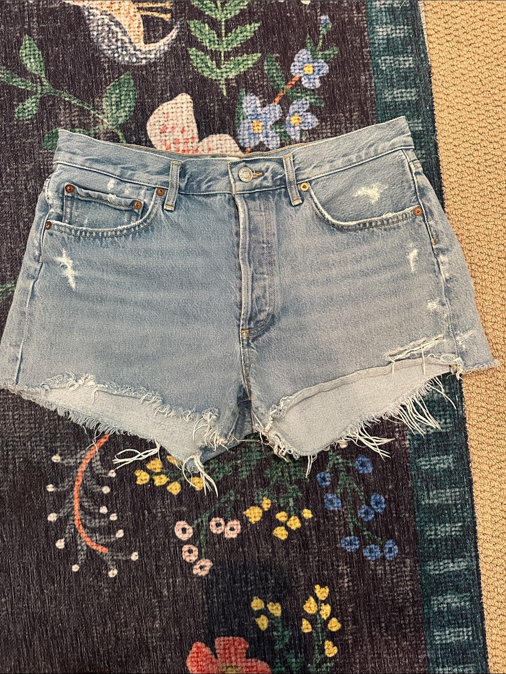 Agolde- 29- Women’s Light Blue Distressed Denim Shorts